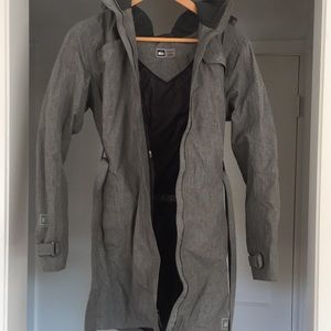 rei waterproof grey long jacket